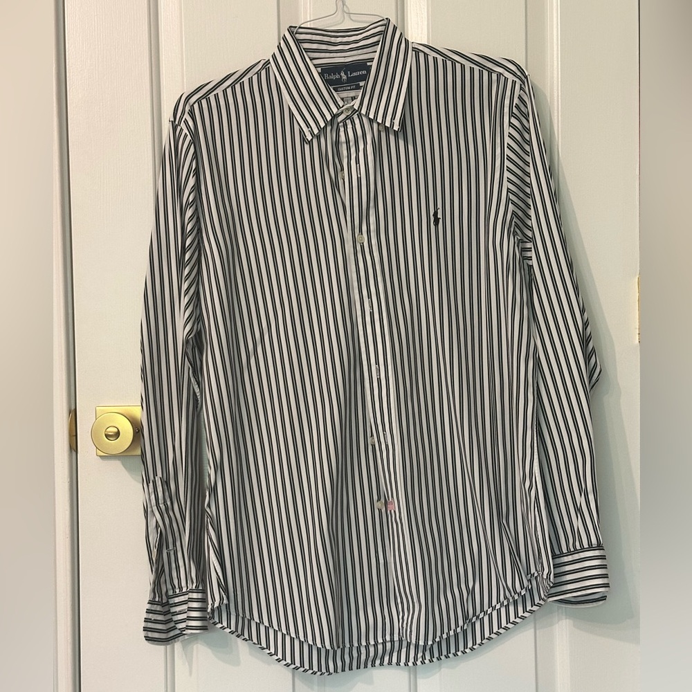 Ralph Lauren Black and White Striped Button Down Shirt